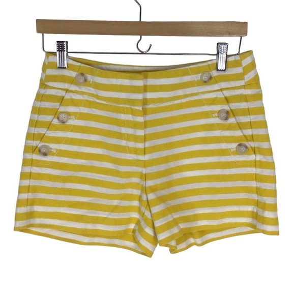 Ann Taylor Loft Yellow White Striped The Riviera Short Cotton Blend Size 0 - Picture 1 of 5
